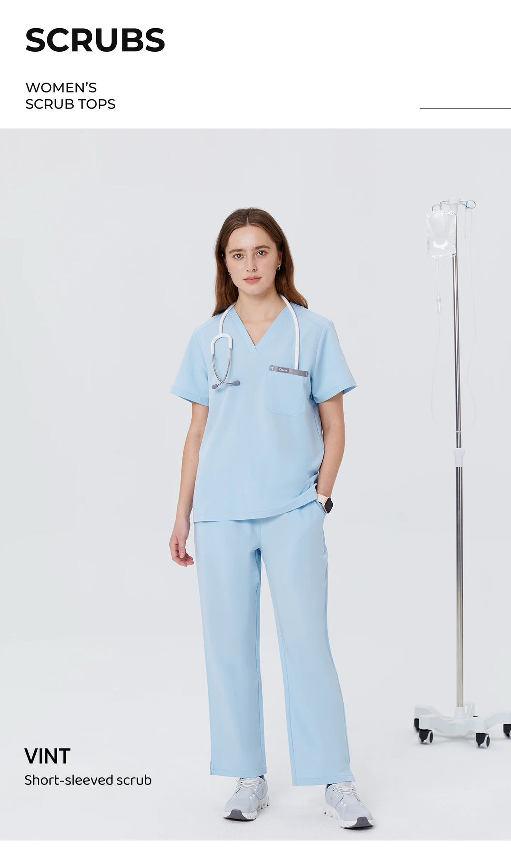 New Style——Women's Light Blue V-Neck Scrub Top — Premium Stretch & Wrinkle-Resistant Fabric | CITRESS