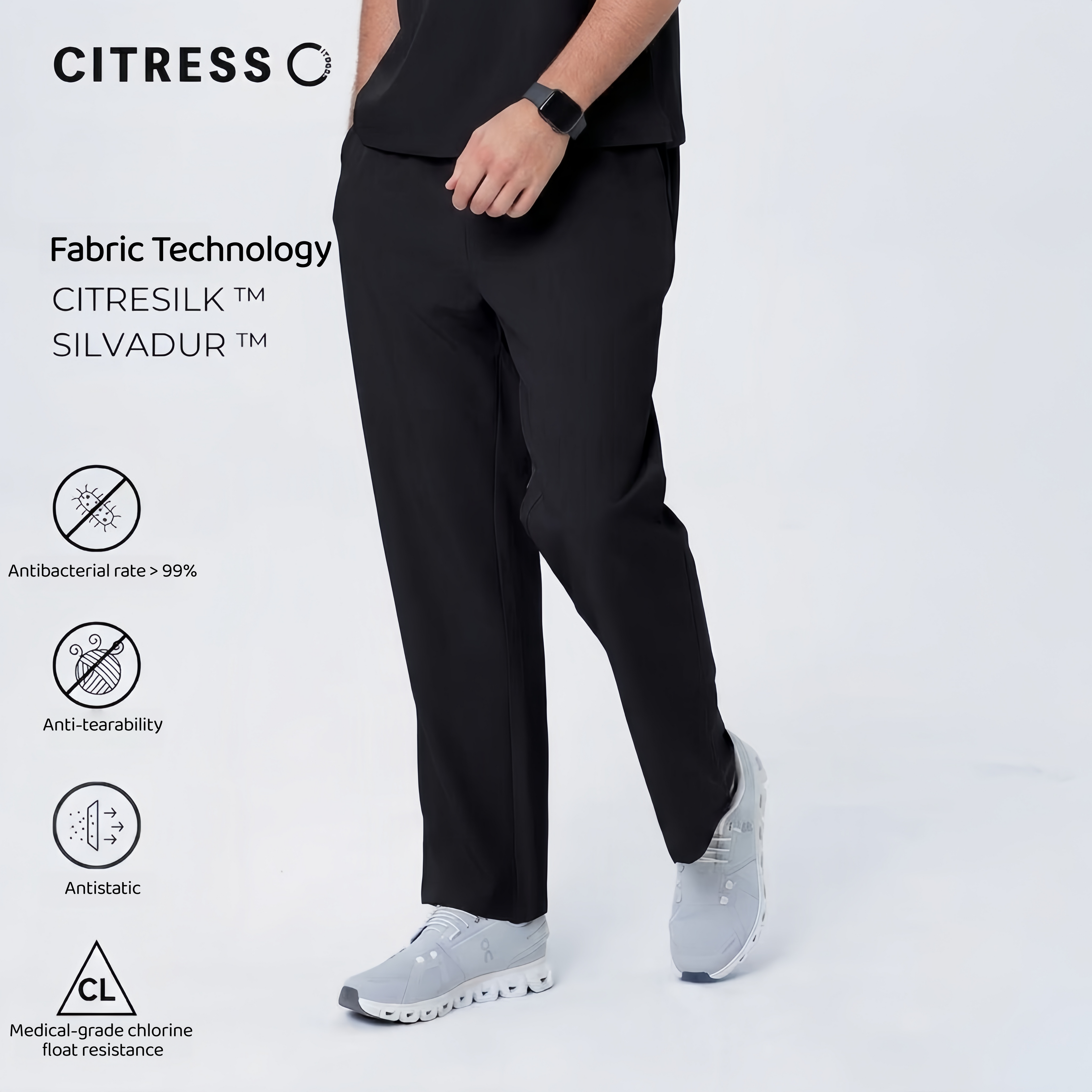 New Style——Men's Black Straight Leg Scrub Pants— Premium Stretch & Wrinkle-Resistant Fabric | CITRESS