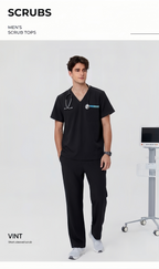Men's V-Neck Black Scrub Top — Premium Stretch & Wrinkle-Resistant Fabric | CITRESS