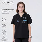 Women's V-Neck Black Scrub Top — Premium Stretch & Wrinkle-Resistant Fabric | CITRESS