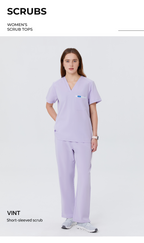 Damen V-Ausschnitt, rosa, kurze Ärmel, Kasack-Oberteil