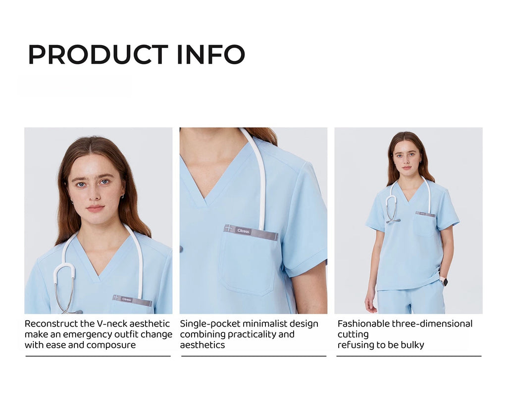 New Style——Women's Light Blue V-Neck Scrub Top — Premium Stretch & Wrinkle-Resistant Fabric | CITRESS