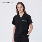 Women's V-Neck Black Scrub Top — Premium Stretch & Wrinkle-Resistant Fabric | CITRESS