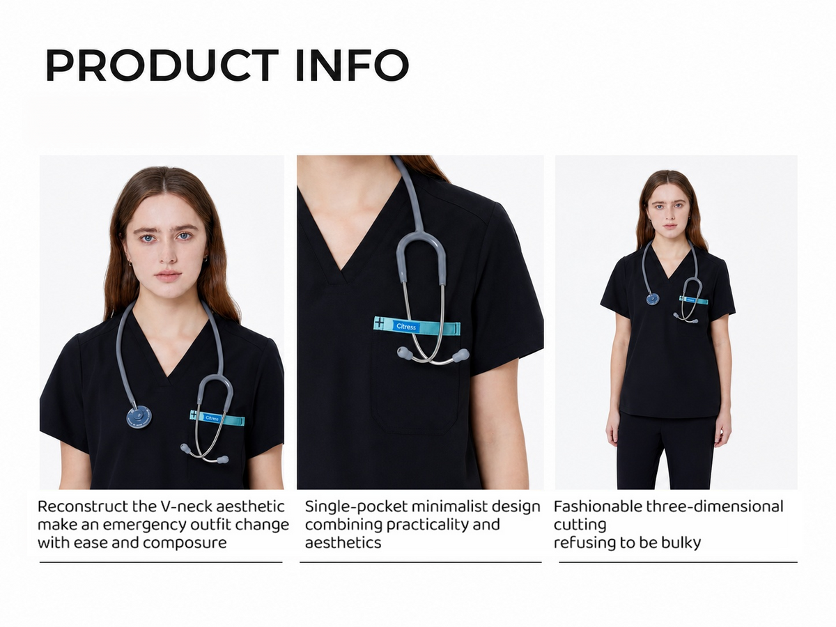Women's V-Neck Black Scrub Top — Premium Stretch & Wrinkle-Resistant Fabric | CITRESS