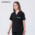 Women's V-Neck Black Scrub Top — Premium Stretch & Wrinkle-Resistant Fabric | CITRESS