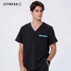 Men's V-Neck Black Scrub Top — Premium Stretch & Wrinkle-Resistant Fabric | CITRESS