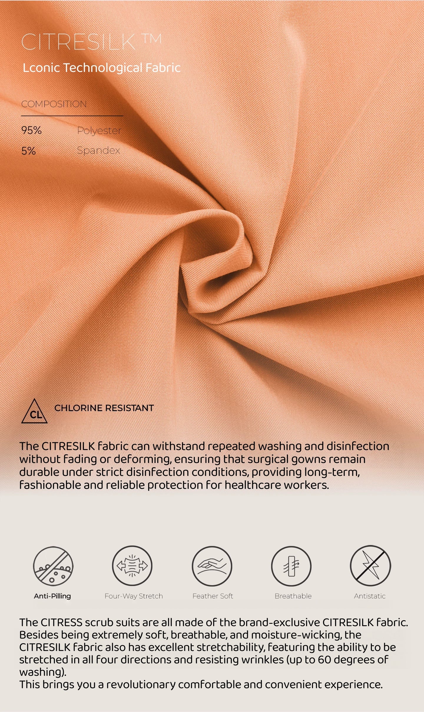 New Style——Men's Orange V-Neck Scrub Top — Premium Stretch & Wrinkle-Resistant Fabric | CITRESS