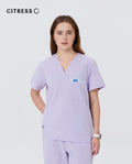 Damen V-Ausschnitt, rosa, kurze Ärmel, Kasack-Oberteil