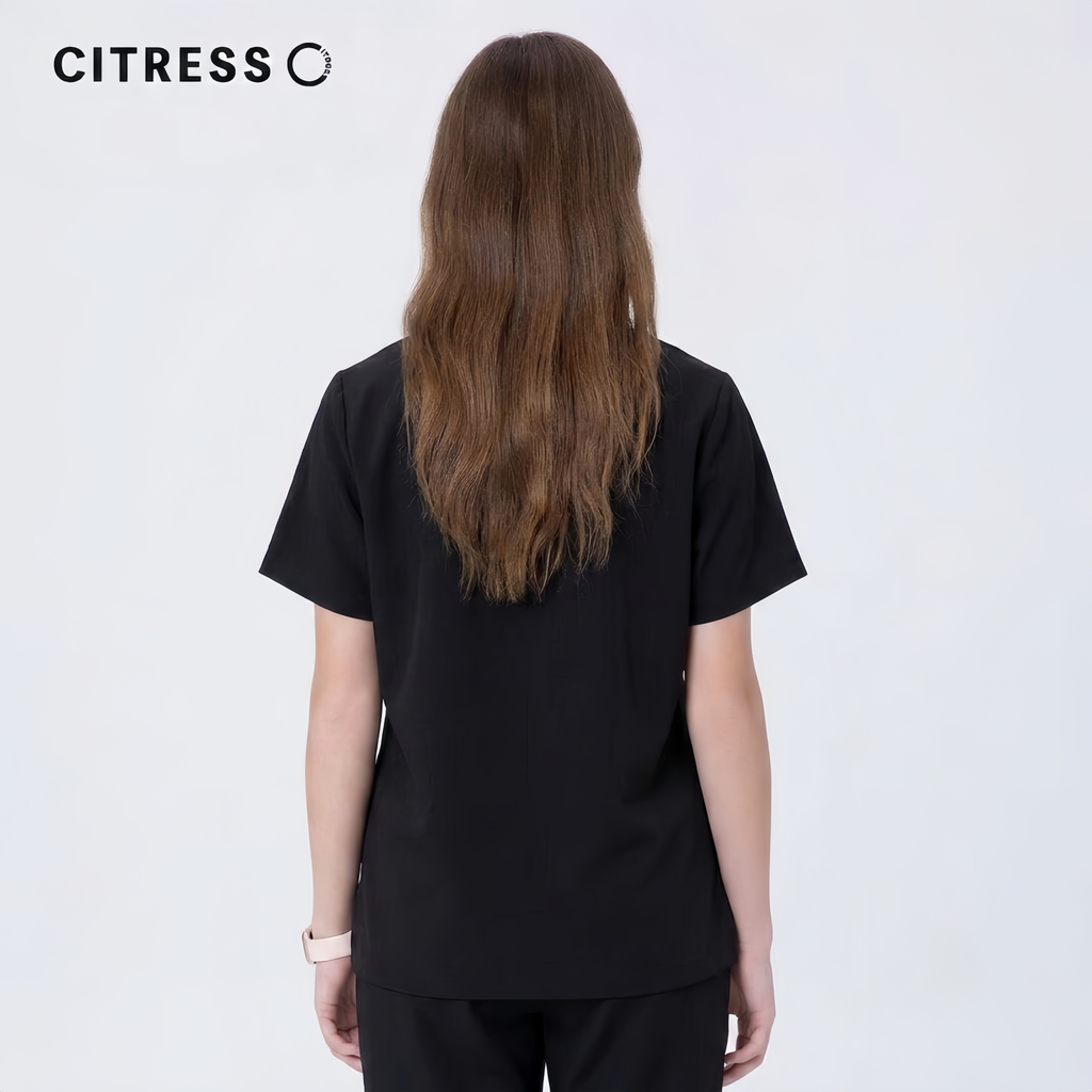 Women's V-Neck Black Scrub Top — Premium Stretch & Wrinkle-Resistant Fabric | CITRESS