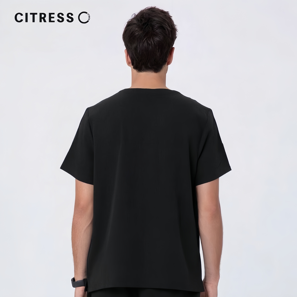 Men's V-Neck Black Scrub Top — Premium Stretch & Wrinkle-Resistant Fabric | CITRESS