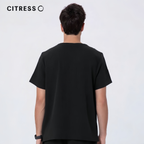 Men's V-Neck Black Scrub Top — Premium Stretch & Wrinkle-Resistant Fabric | CITRESS