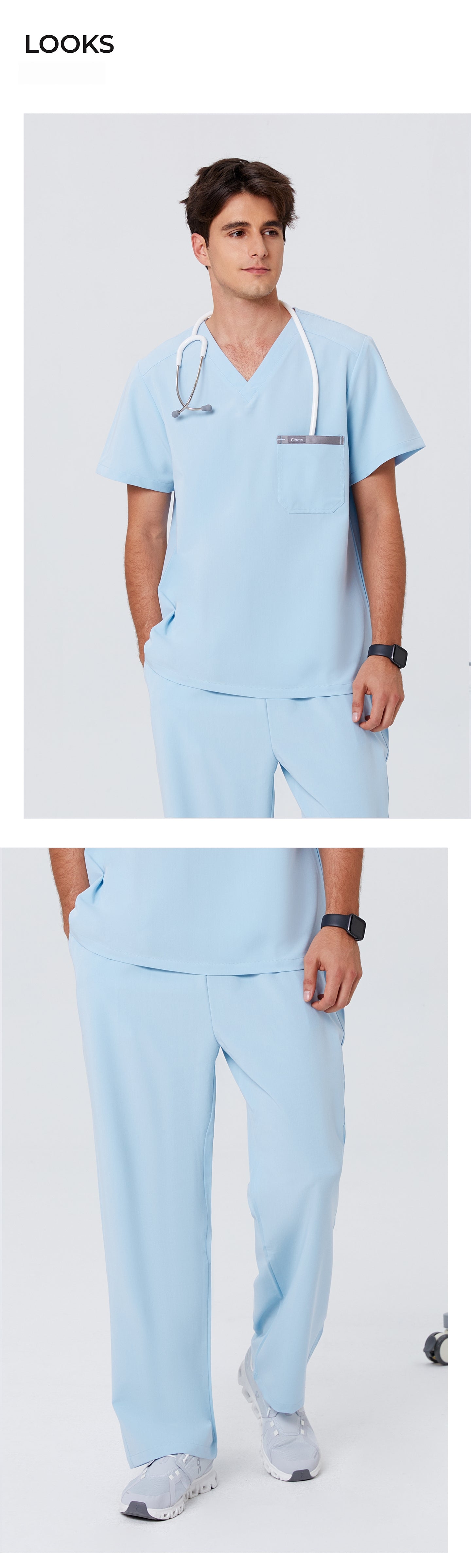 New Style——Men's Light Blue Straight Leg Scrub Pants— Premium Stretch & Wrinkle-Resistant Fabric | CITRESS