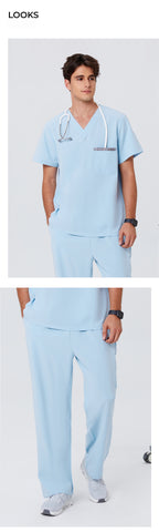 New Style——Men's Light Blue V-Neck Scrub Top — Premium Stretch & Wrinkle-Resistant Fabric | CITRESS