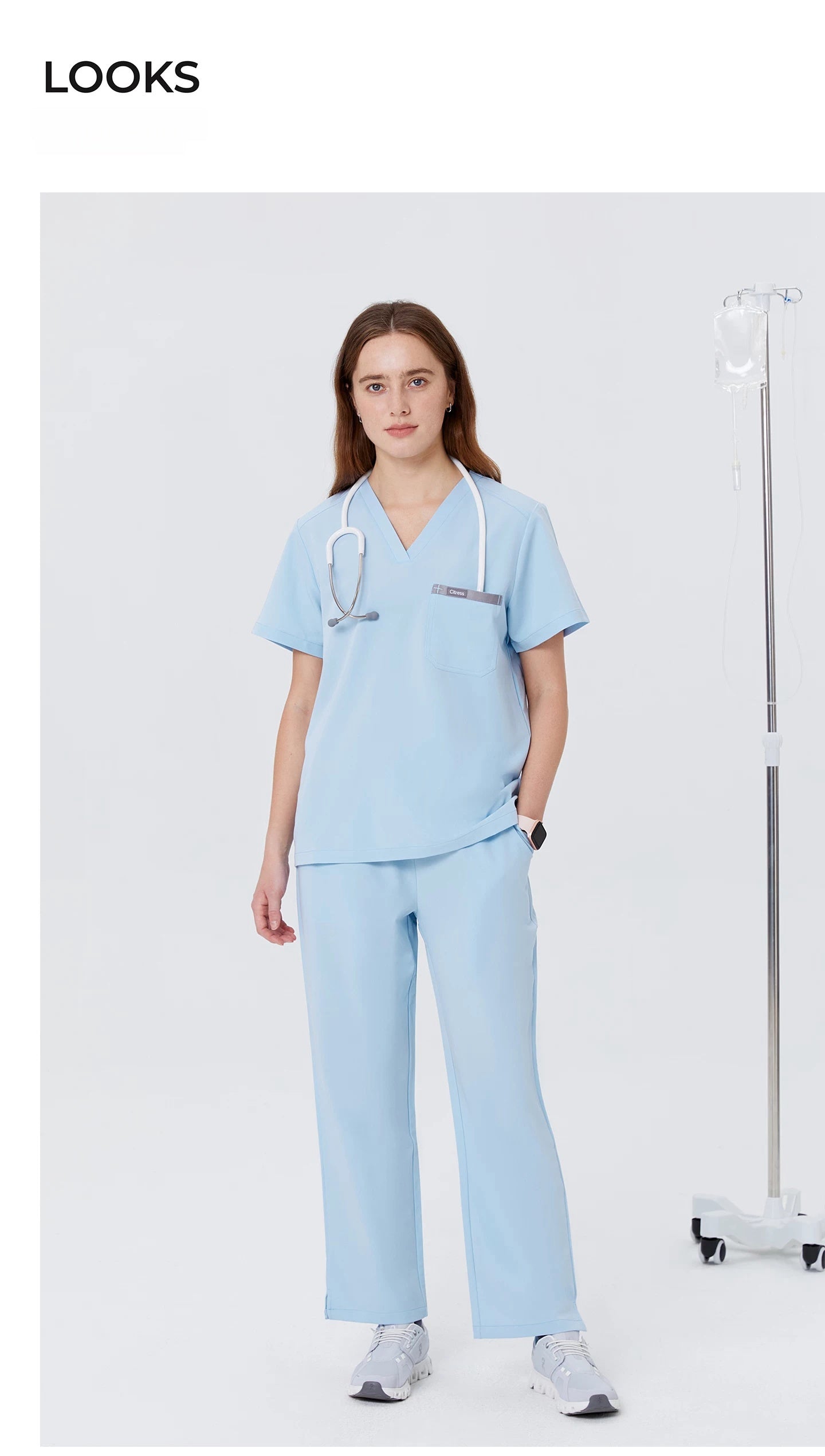 New Style——Women's Light Blue V-Neck Scrub Top — Premium Stretch & Wrinkle-Resistant Fabric | CITRESS
