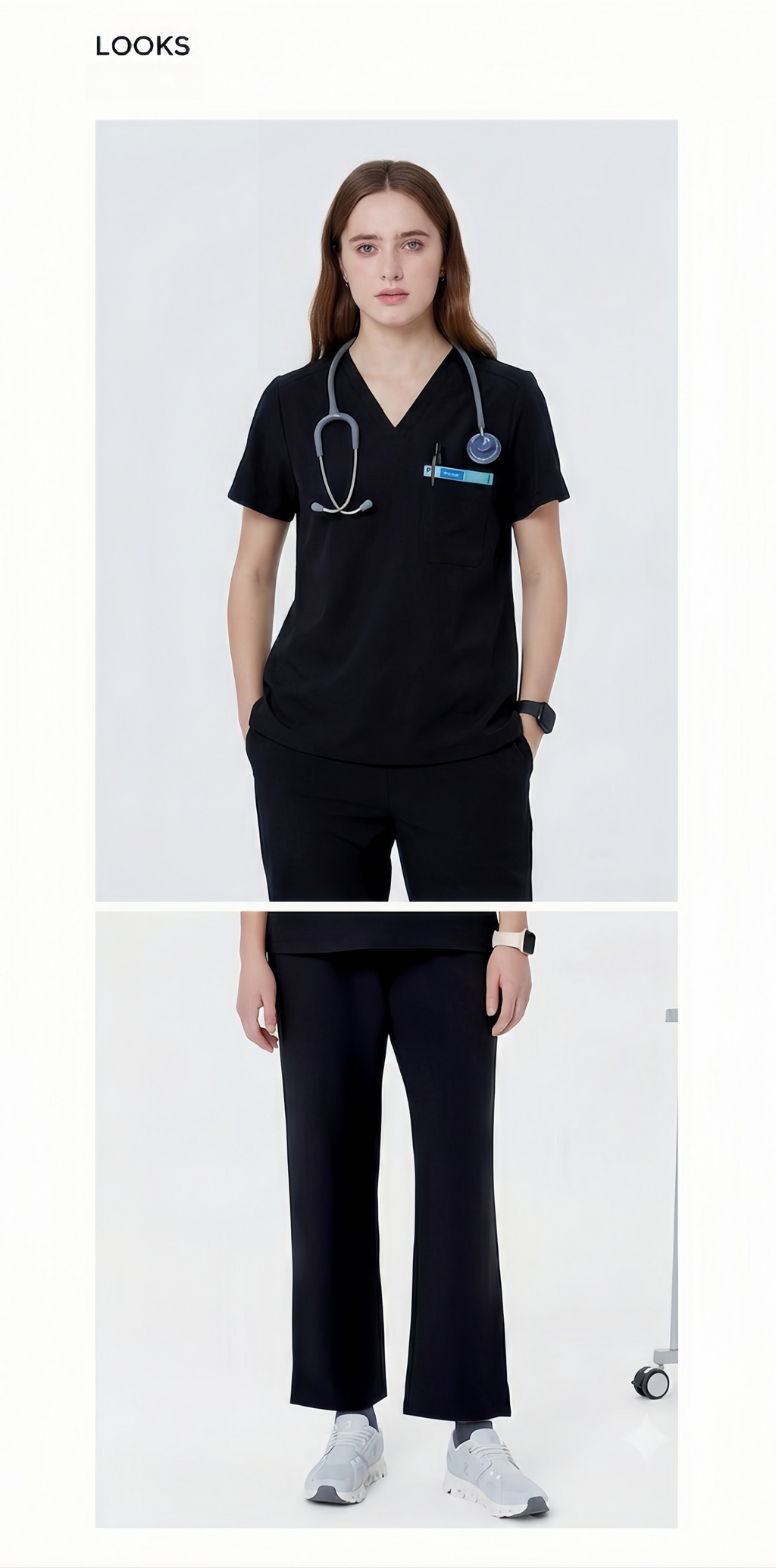 Women's V-Neck Black Scrub Top — Premium Stretch & Wrinkle-Resistant Fabric | CITRESS