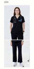 Women's V-Neck Black Scrub Top — Premium Stretch & Wrinkle-Resistant Fabric | CITRESS