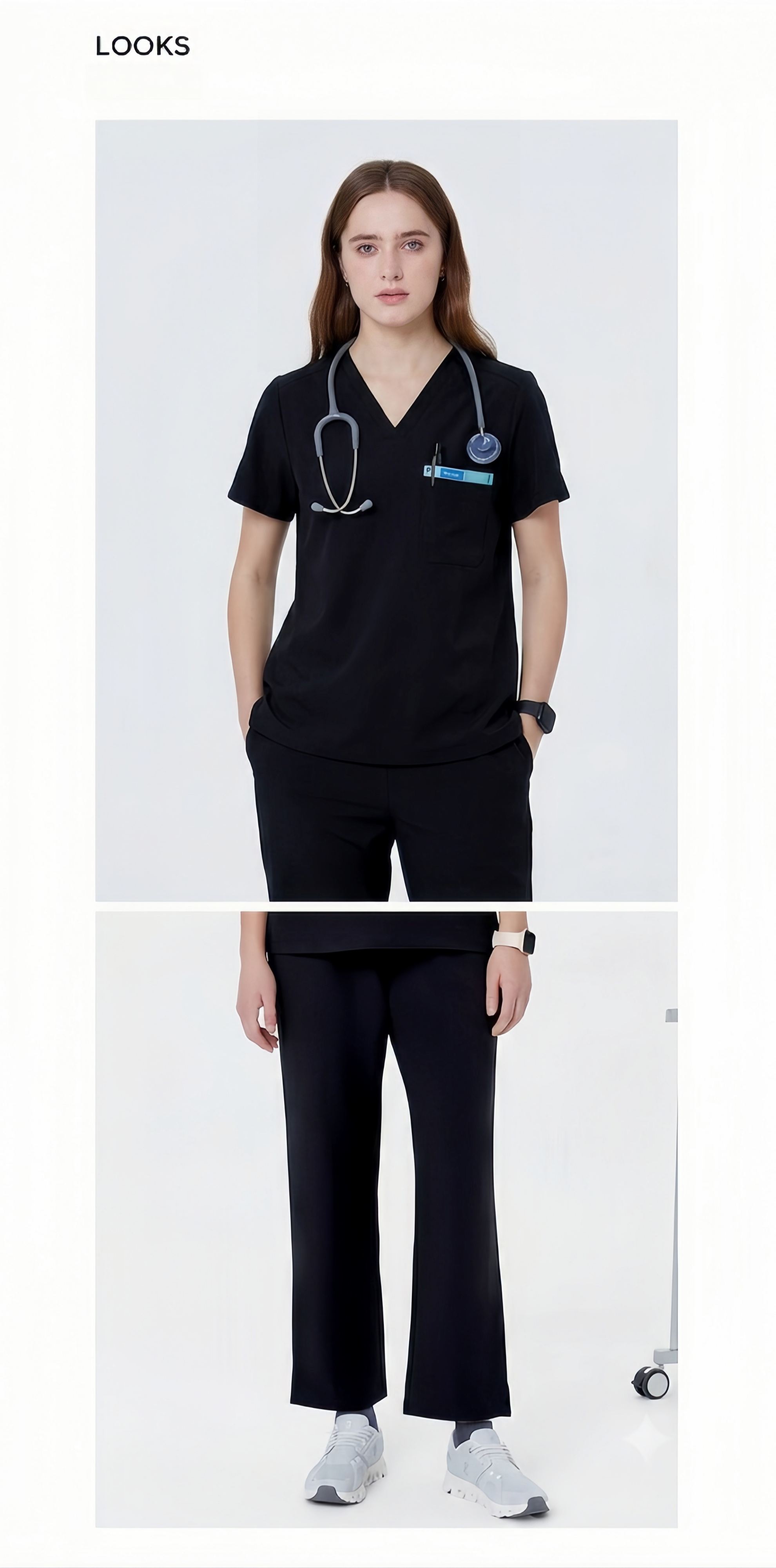 Women's V-Neck Black Scrub Top — Premium Stretch & Wrinkle-Resistant Fabric | CITRESS