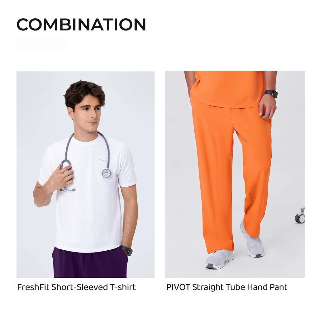 New Style——Men's Orange V-Neck Scrub Top — Premium Stretch & Wrinkle-Resistant Fabric | CITRESS