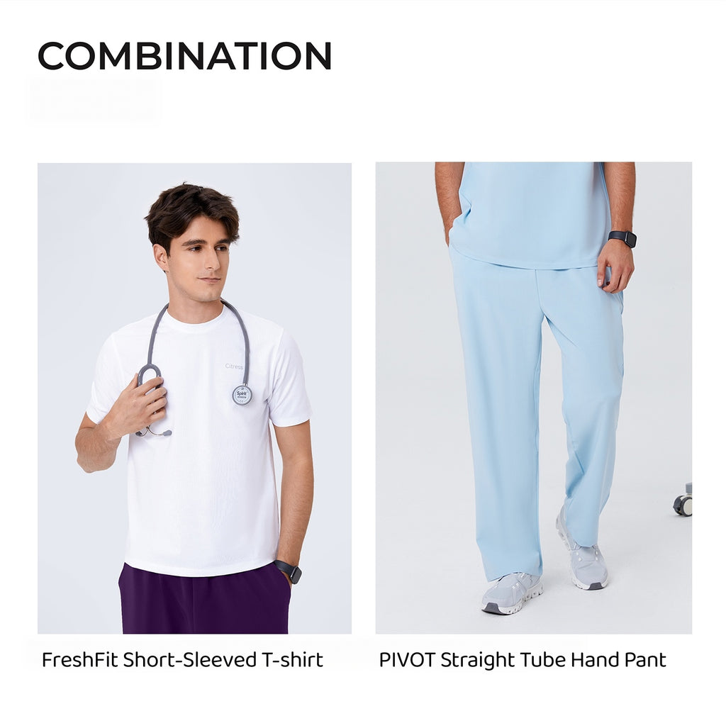 New Style——Men's Light Blue V-Neck Scrub Top — Premium Stretch & Wrinkle-Resistant Fabric | CITRESS