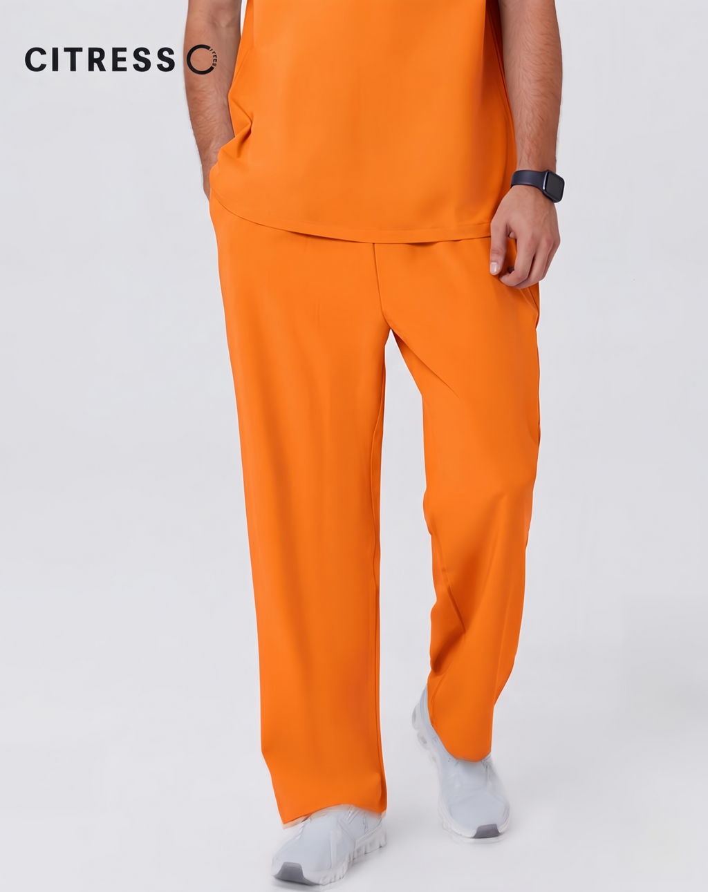 New Style——Men's Orange Straight Leg Scrub Pants— Premium Stretch & Wrinkle-Resistant Fabric | CITRESS