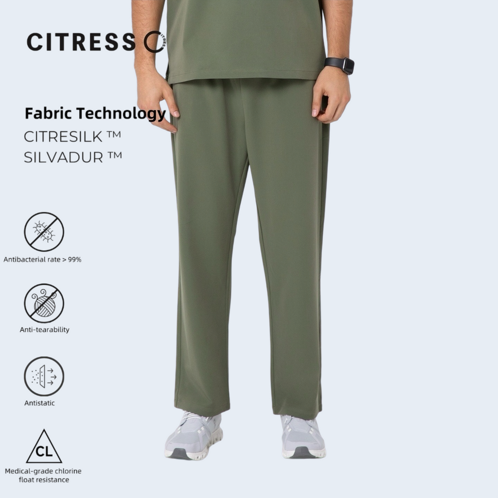 CITRESS men's green straight leg scrub pants, with Citresilk antibacterial fabric