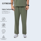 CITRESS men's green straight leg scrub pants, with Citresilk antibacterial fabric