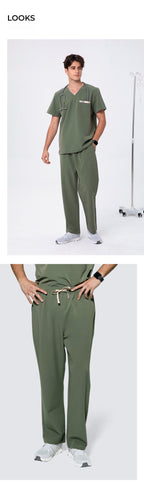 Front and side views of CITRESS men's green scrub pants for male nurses