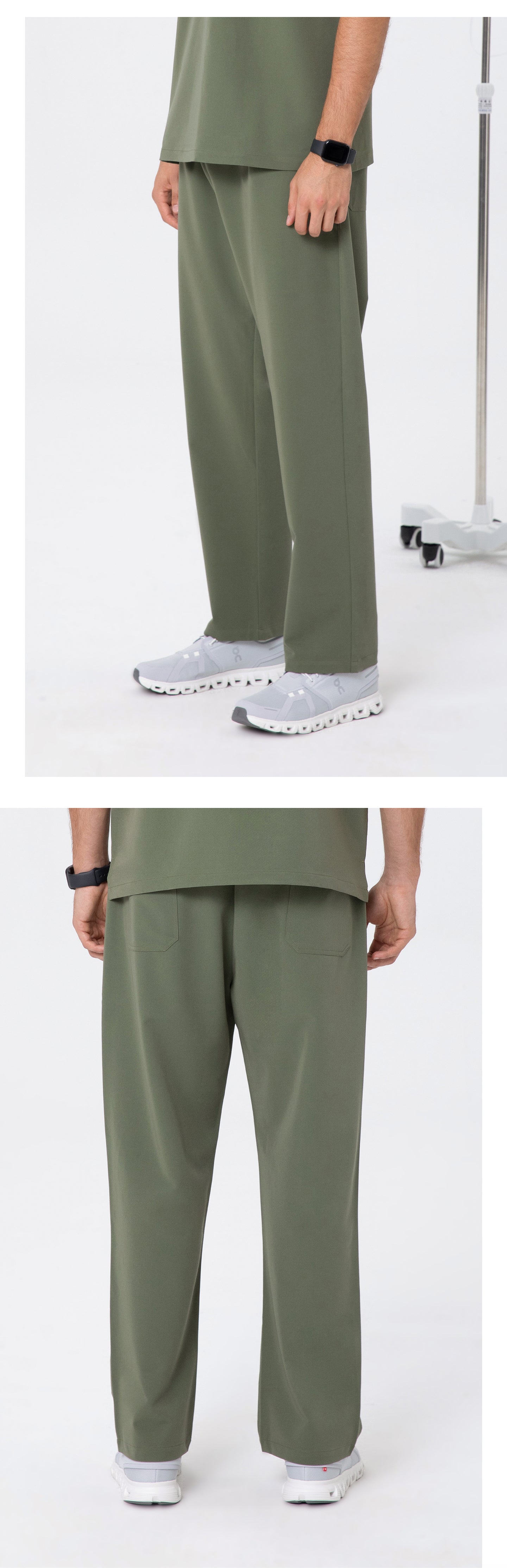 Front and side views of CITRESS men's green scrub pants for male nurses