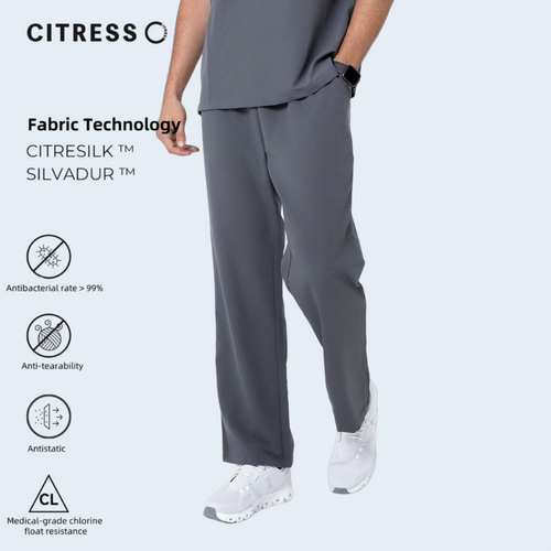 CITRESS men's grey straight leg scrub pants, with Citresilk antibacterial fabric