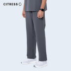 Side view of CITRESS men's grey scrub pants, comfortable fit for long medical shifts