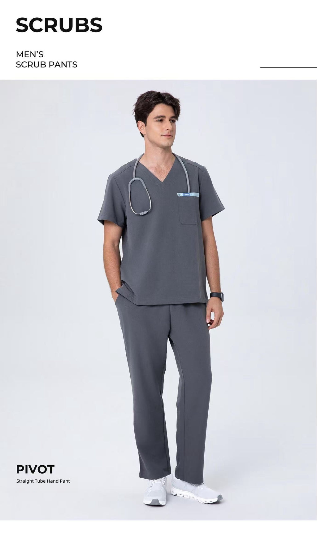 CITRESS grey scrub pants product shot, full-length view with clean background