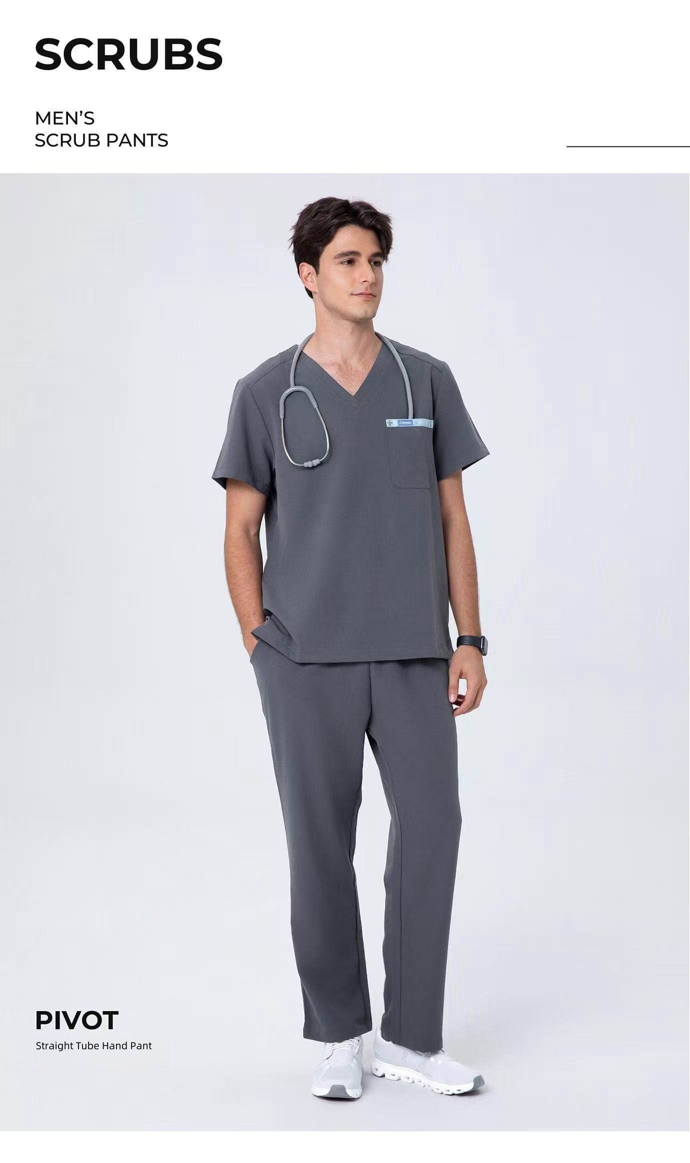 CITRESS grey scrub pants product shot, full-length view with clean background