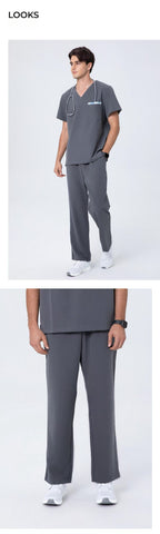Front and side views of CITRESS men's grey scrub pants for male nurses