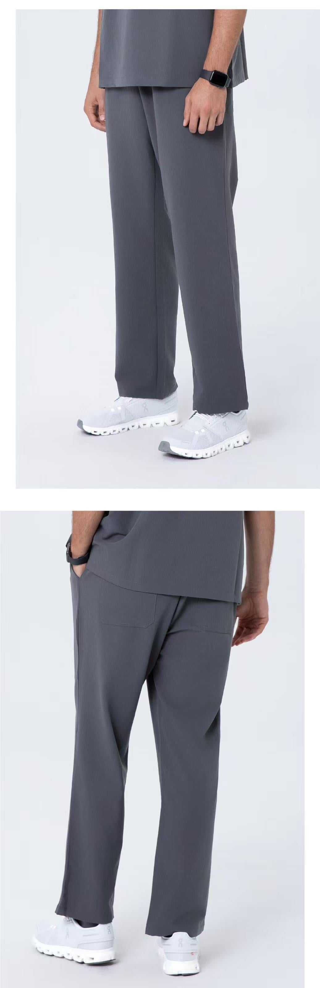 Front and side views of CITRESS men's navy scrub pants for male nurses