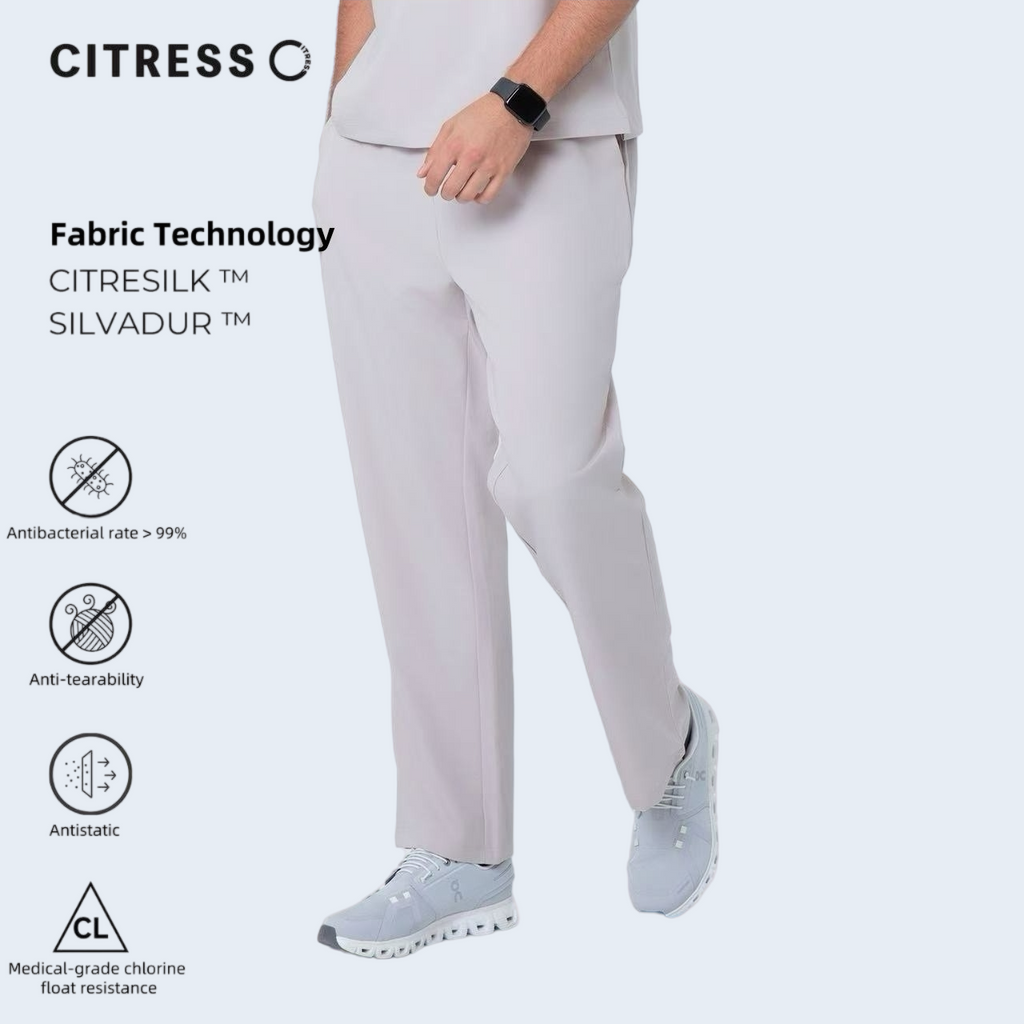 CITRESS men's khaki straight leg scrub pants, with Citresilk antibacterial fabric