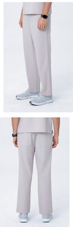 Front and side views of CITRESS men's khaki scrub pants for male nurses