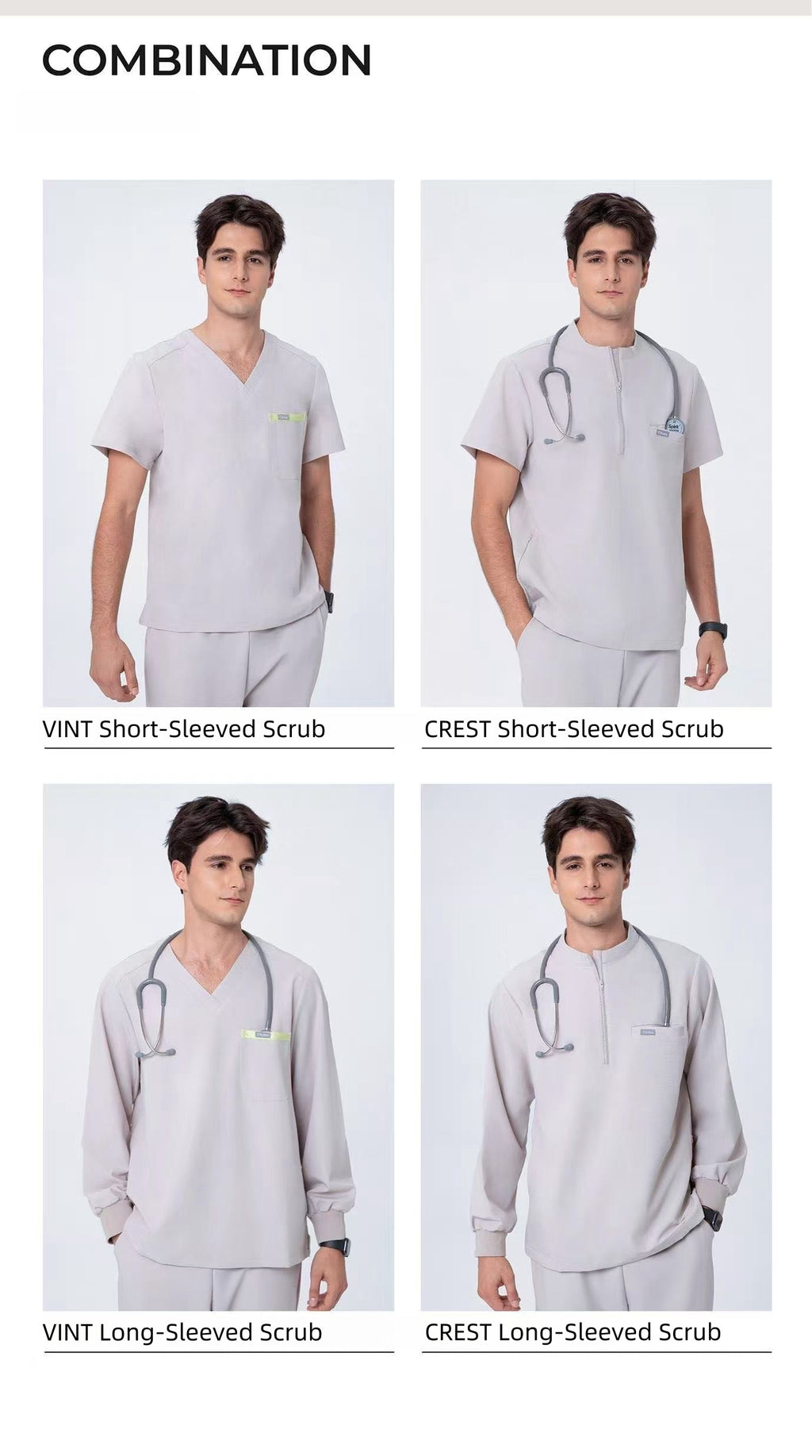 CITRESS khaki scrub pants paired with matching scrub top, complete men's medical uniform