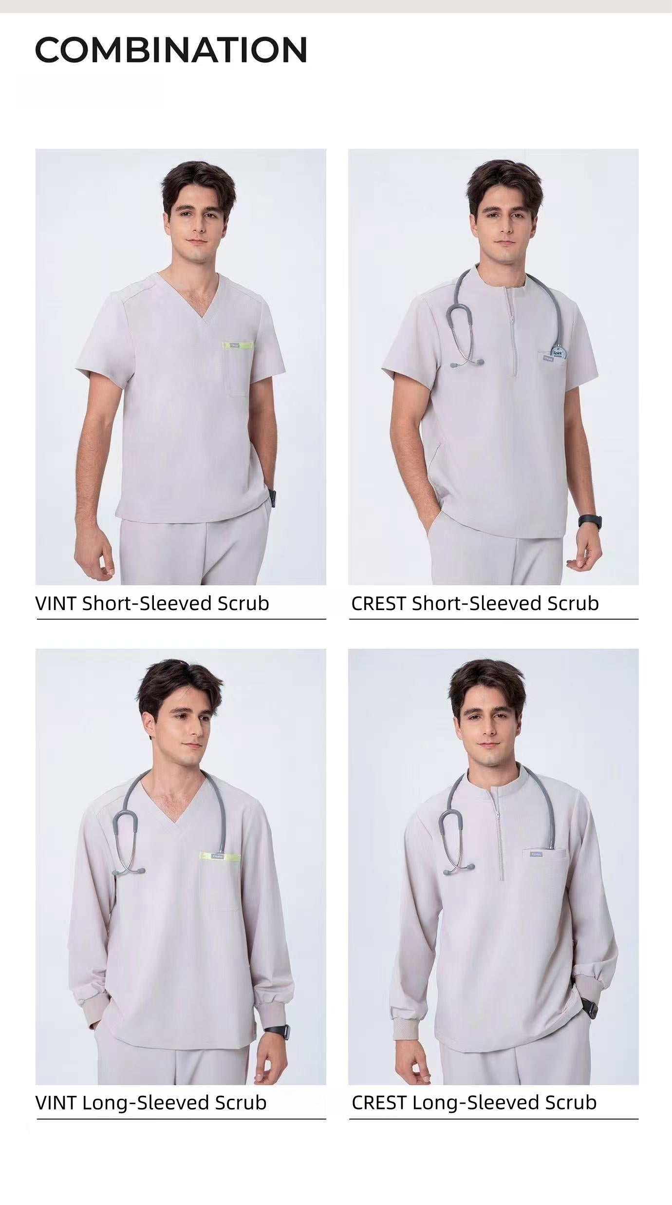 CITRESS khaki scrub pants paired with matching scrub top, complete men's medical uniform