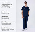 CITRESS navy scrub pants overview, showing front, side and pocket details