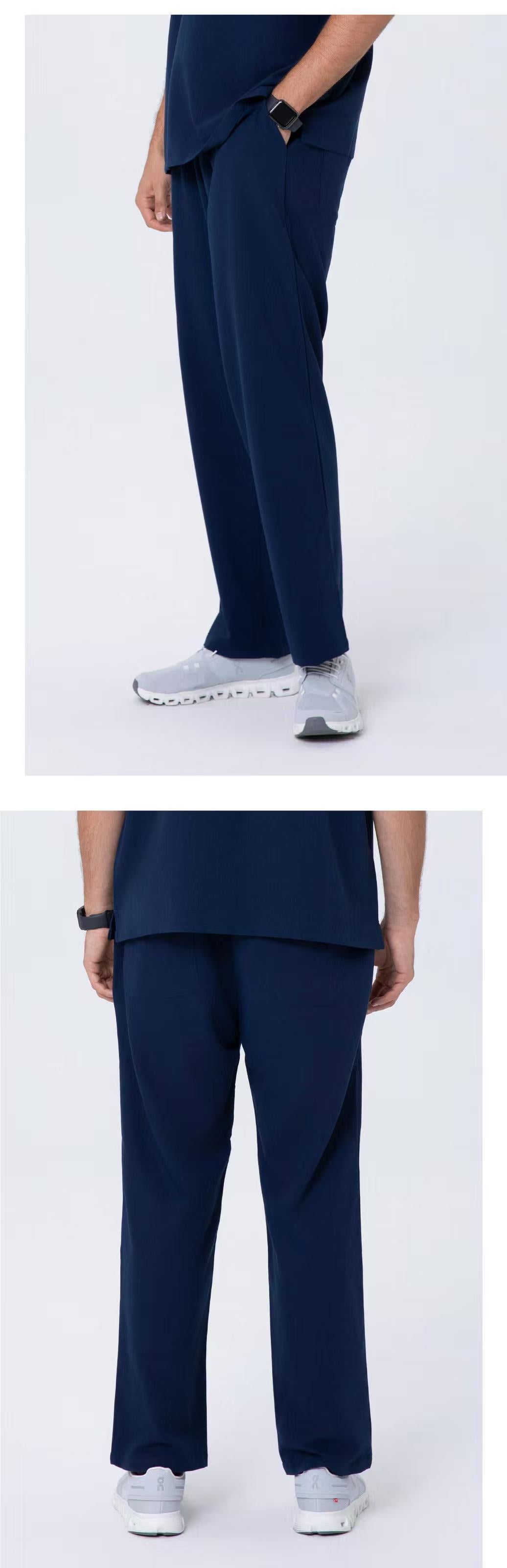 Front and side views of CITRESS men's navy scrub pants for male nurses