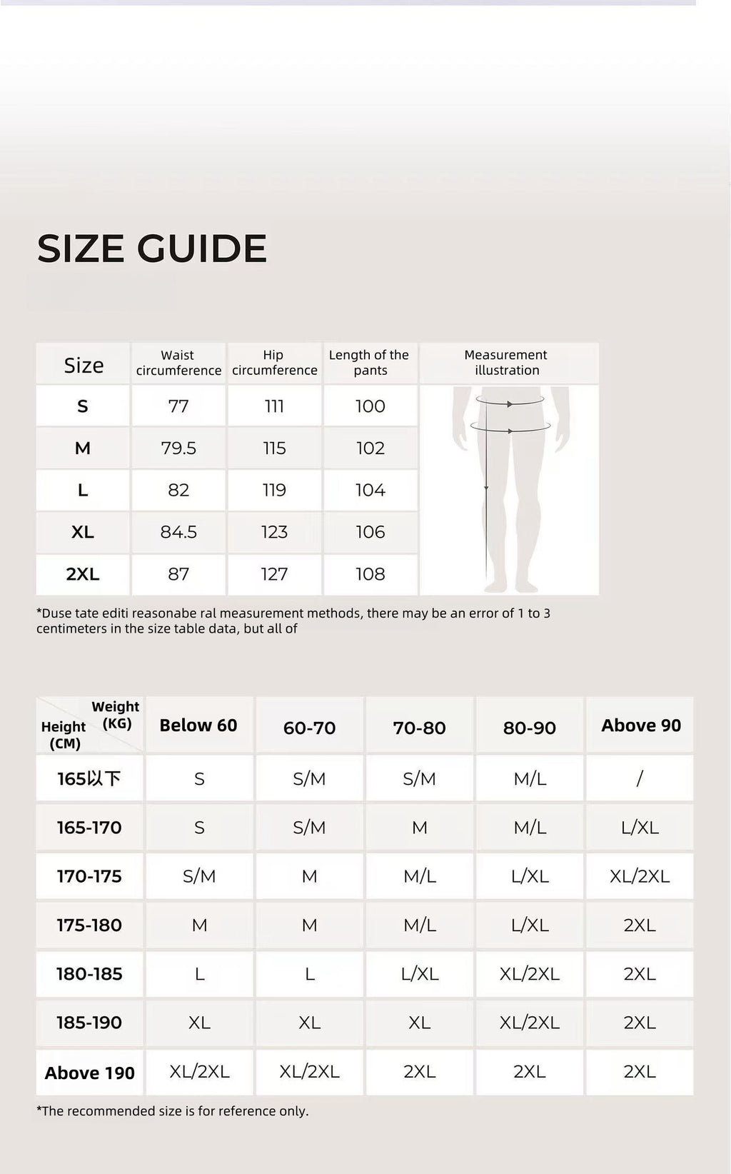 CITRESS men's navy scrub pants size chart, male medical uniform size guide