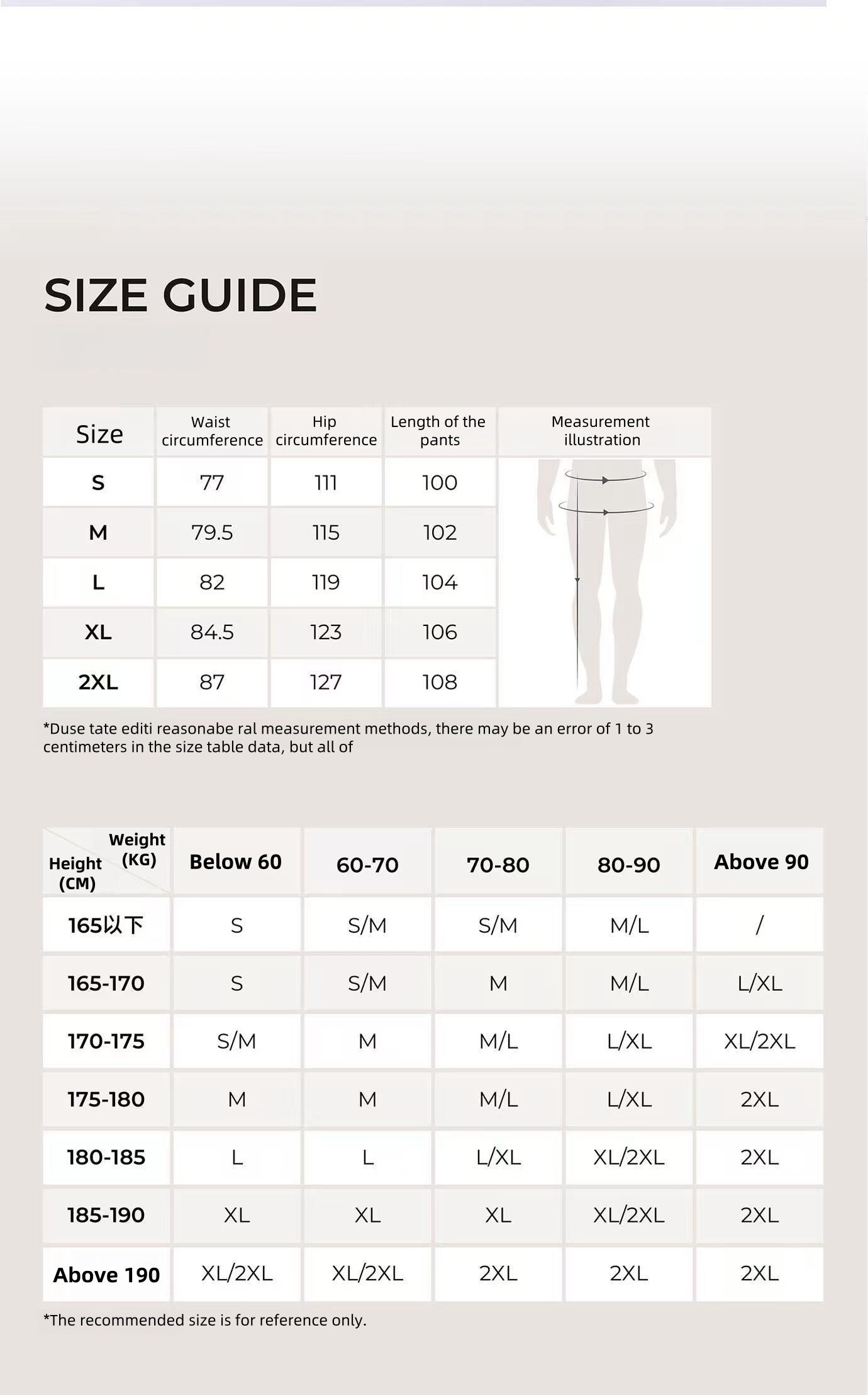 CITRESS men's navy scrub pants size chart, male medical uniform size guide