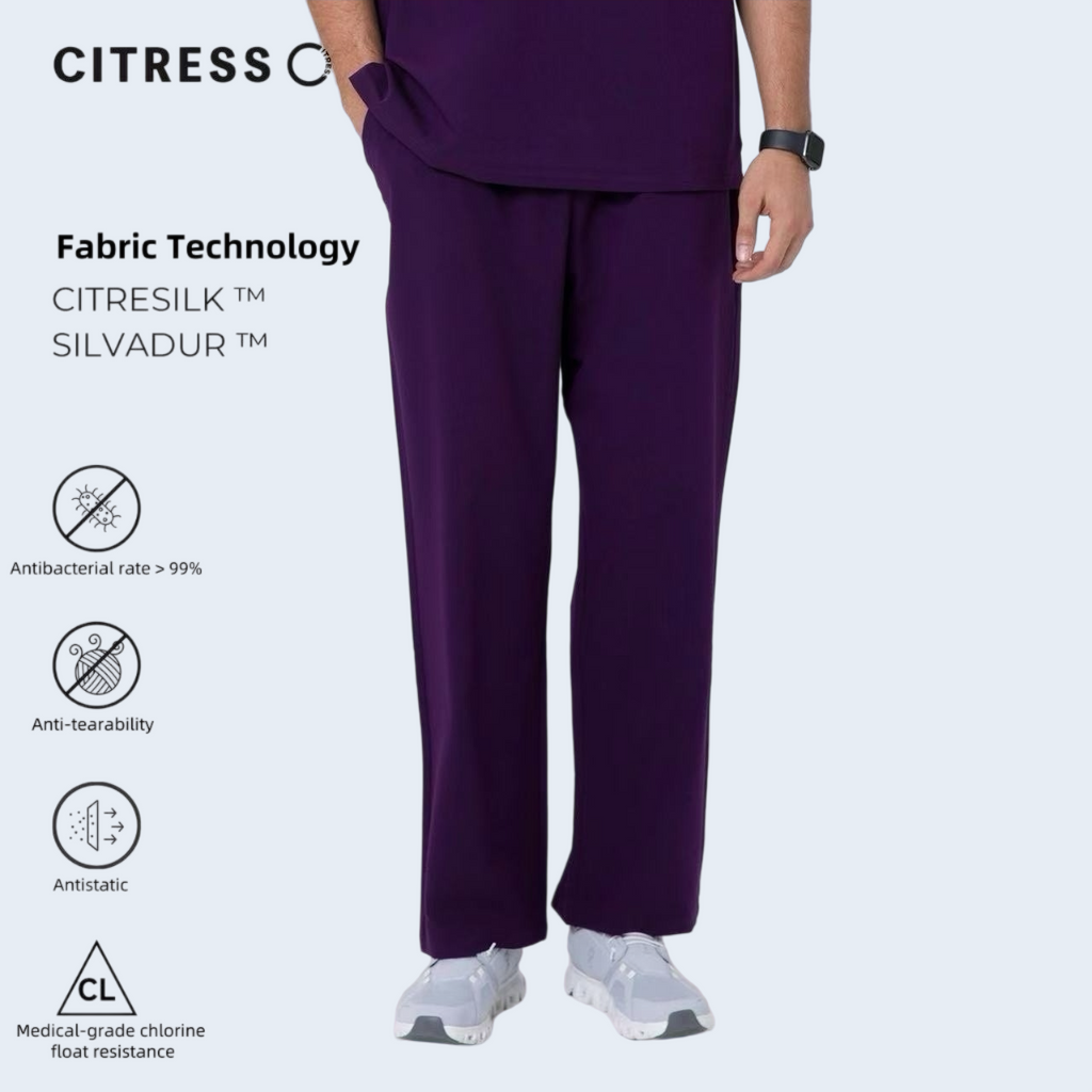 CITRESS men's purple straight leg scrub pants, with Citresilk antibacterial fabric