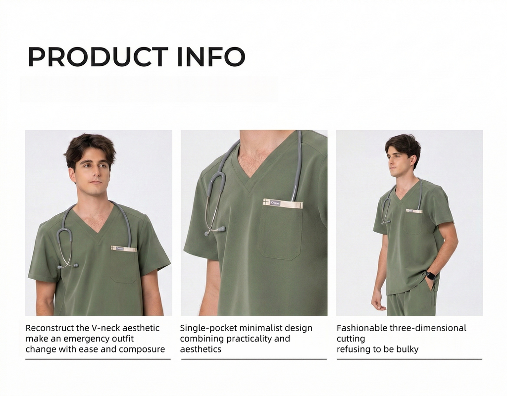 CITRESS green scrub set details: fabric, fit and functional design for male healthcare workers