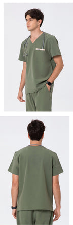 Front and back views of CITRESS men's green scrub set for male nurses