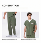 CITRESS scrub set pairing ideas: green scrub top with white undershirt