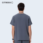 Back view of CITRESS men's grey scrub top, comfortable fit for long medical shifts