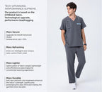 CITRESS men's grey scrub set overview, showing front, back and detail views
