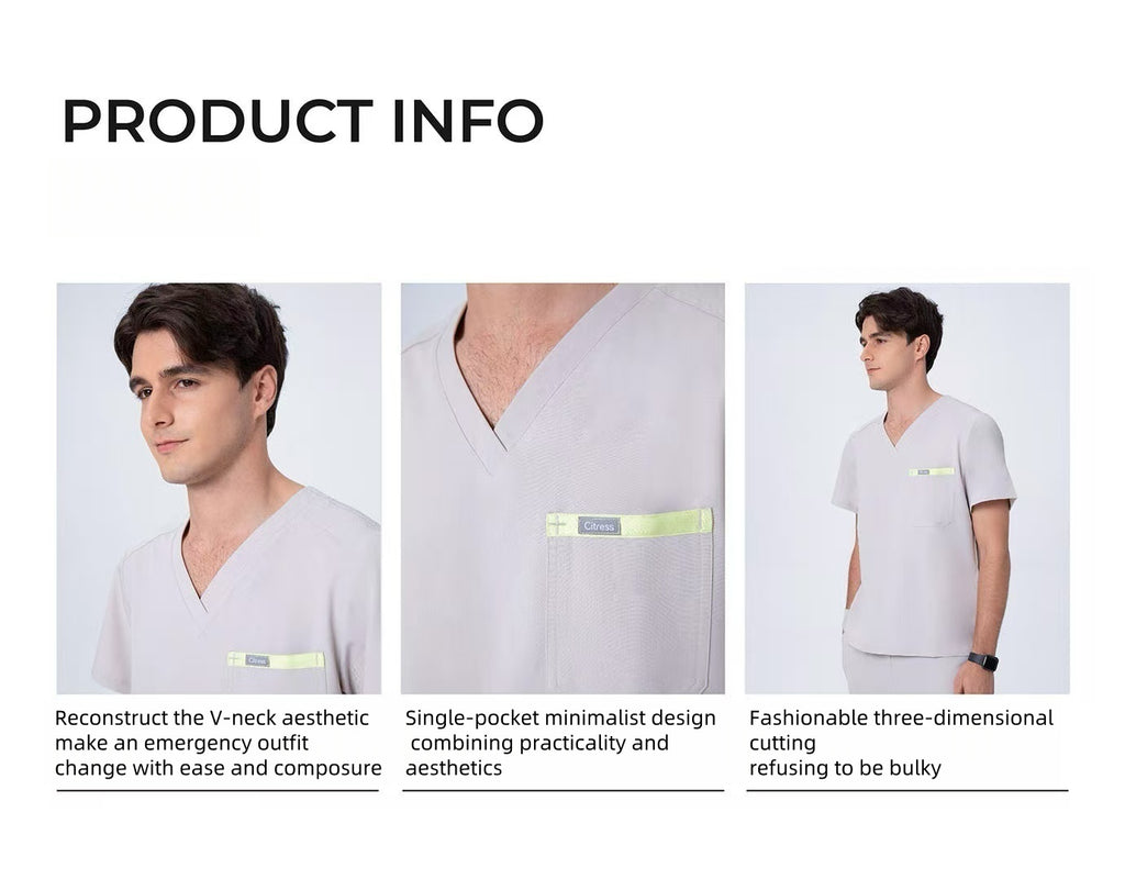 CITRESS khaki scrub set details: fabric, fit and functional design for male healthcare workers