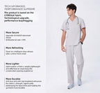 CITRESS men's khaki scrub set overview, showing front, back and detail views